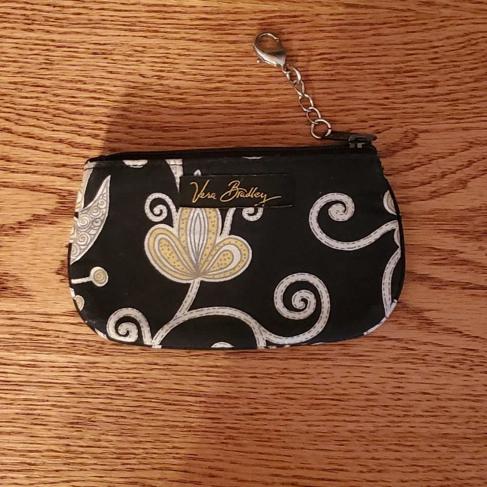 Vera Bradley Black & Yellow Floral Bird Petite ID Pouch